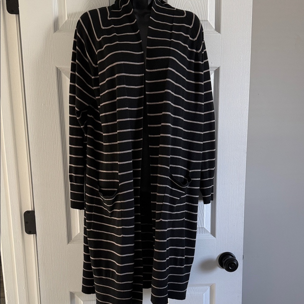 a new day Black and White Striped Open-Front Cardigan